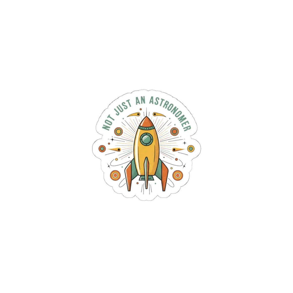 Retro Rocket Sticker | Mid-Century Space Art, Atomic Starburst Kiss-Cut Printify