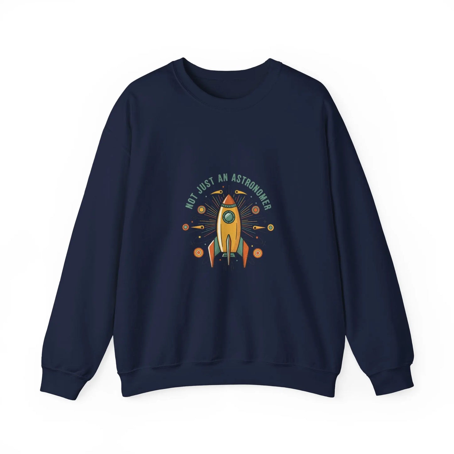 Retro Rocket Graphic Sweatshirt | mid-century space art, starburst pattern Printify