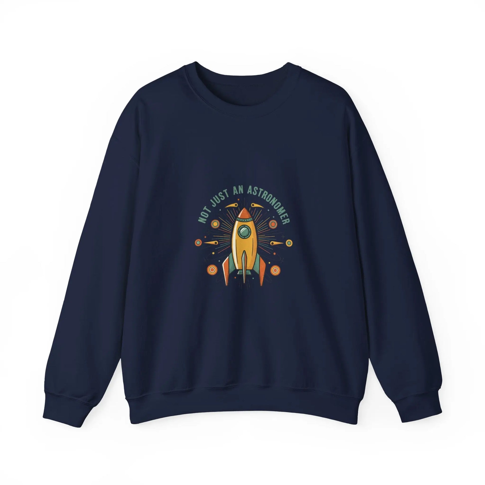 Retro Rocket Graphic Sweatshirt | mid-century space art, starburst pattern Printify