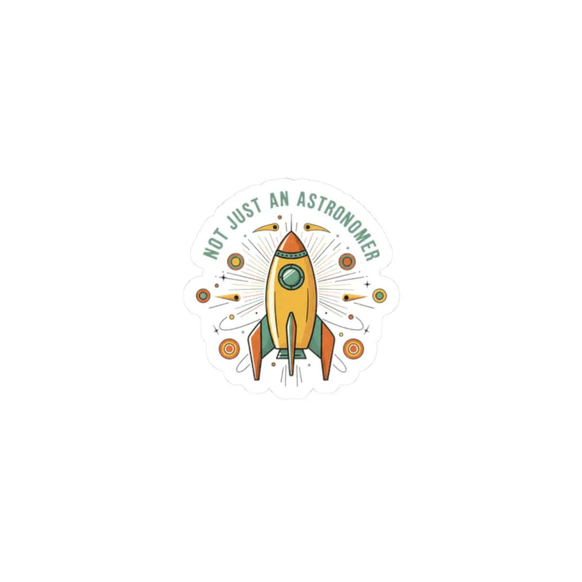 Retro Rocket Sticker | Mid-Century Space Art, Atomic Starburst Kiss-Cut Printify