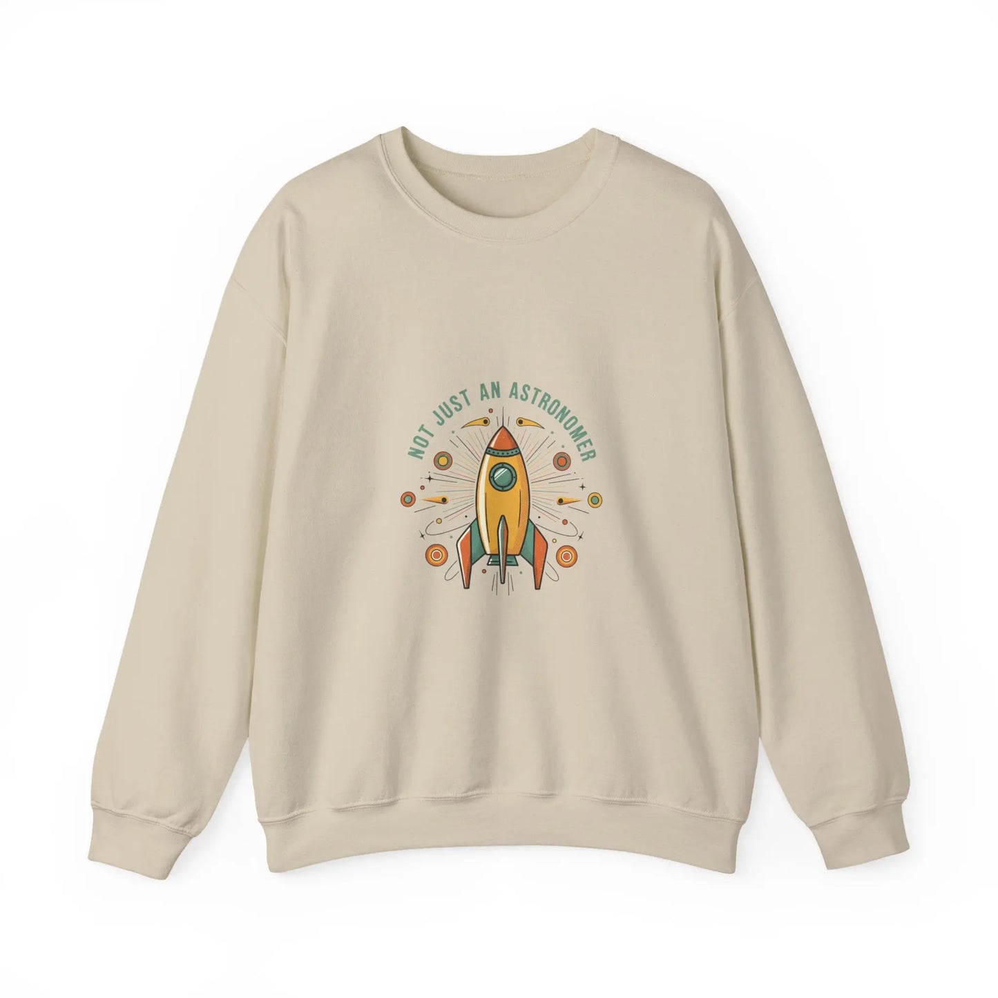 Retro Rocket Graphic Sweatshirt | mid-century space art, starburst pattern Printify