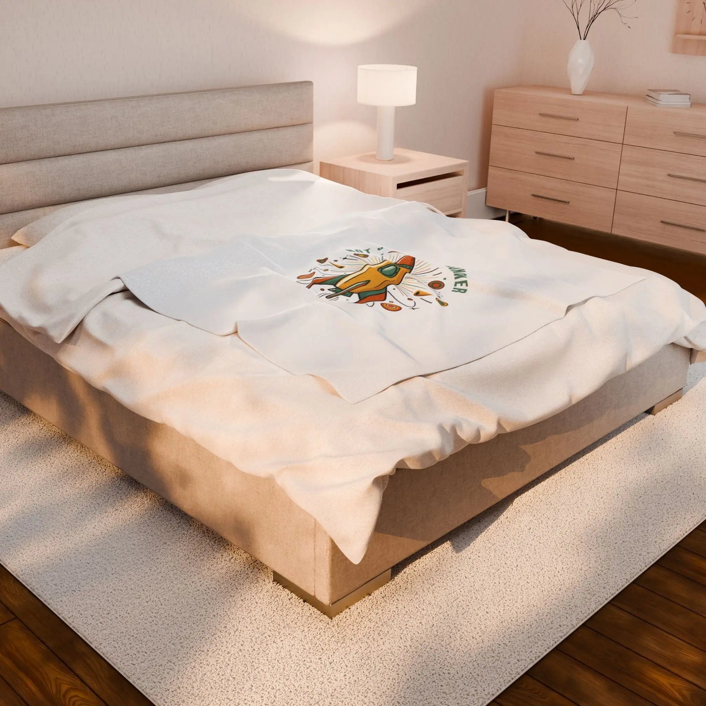 Retro Rocket Starburst Velveteen Blanket | mid-century space art, vintage sci-fi Printify