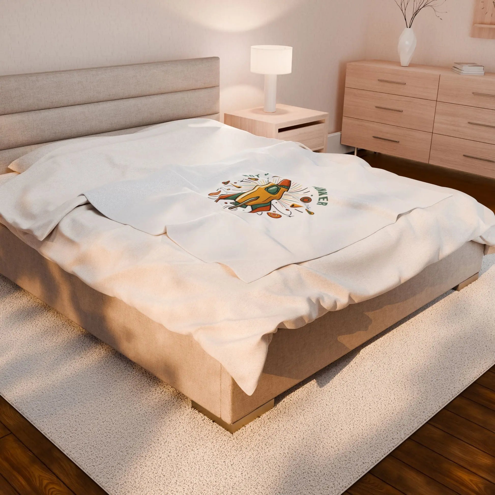 Retro Rocket Starburst Velveteen Blanket | mid-century space art, vintage sci-fi Printify