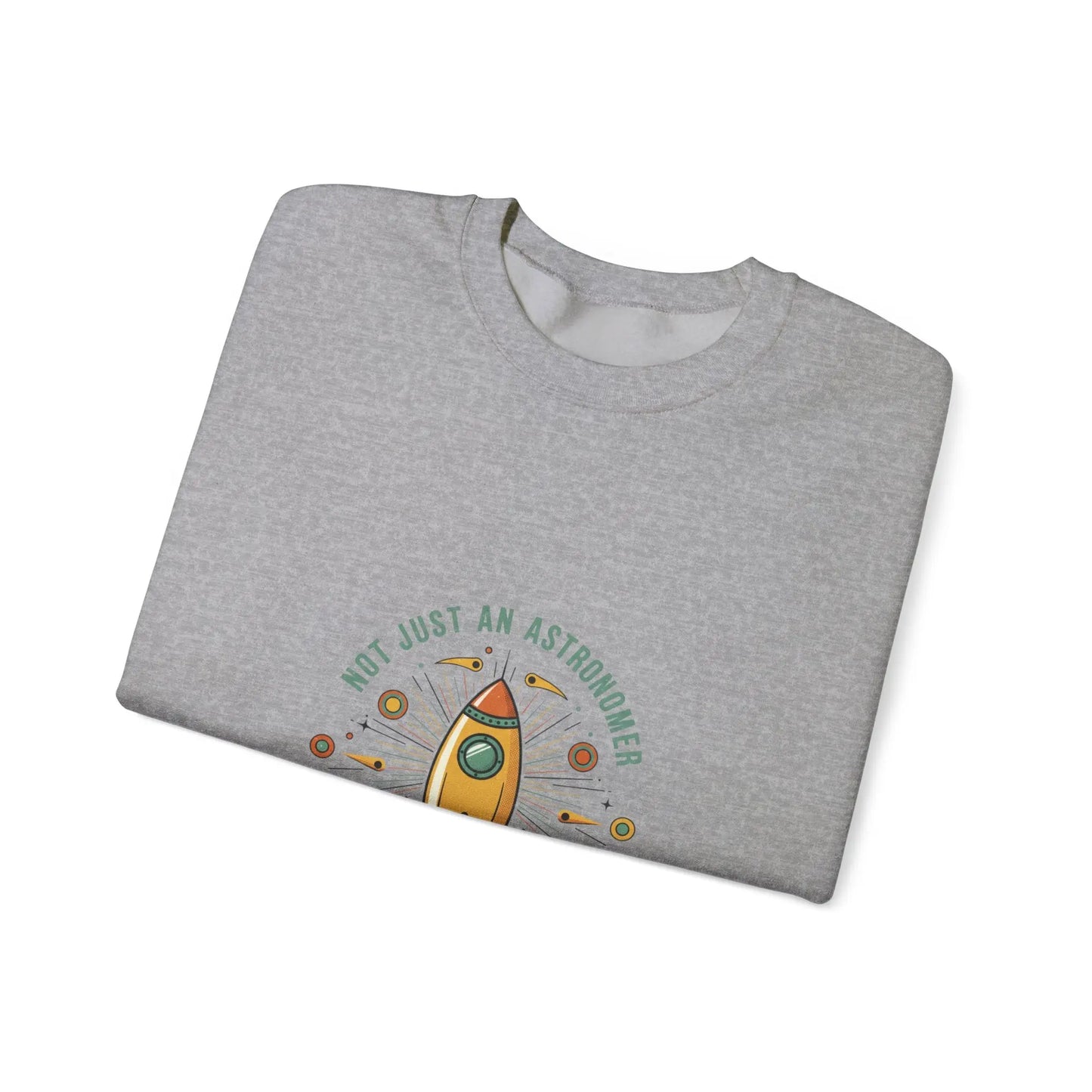 Retro Rocket Graphic Sweatshirt | mid-century space art, starburst pattern Printify