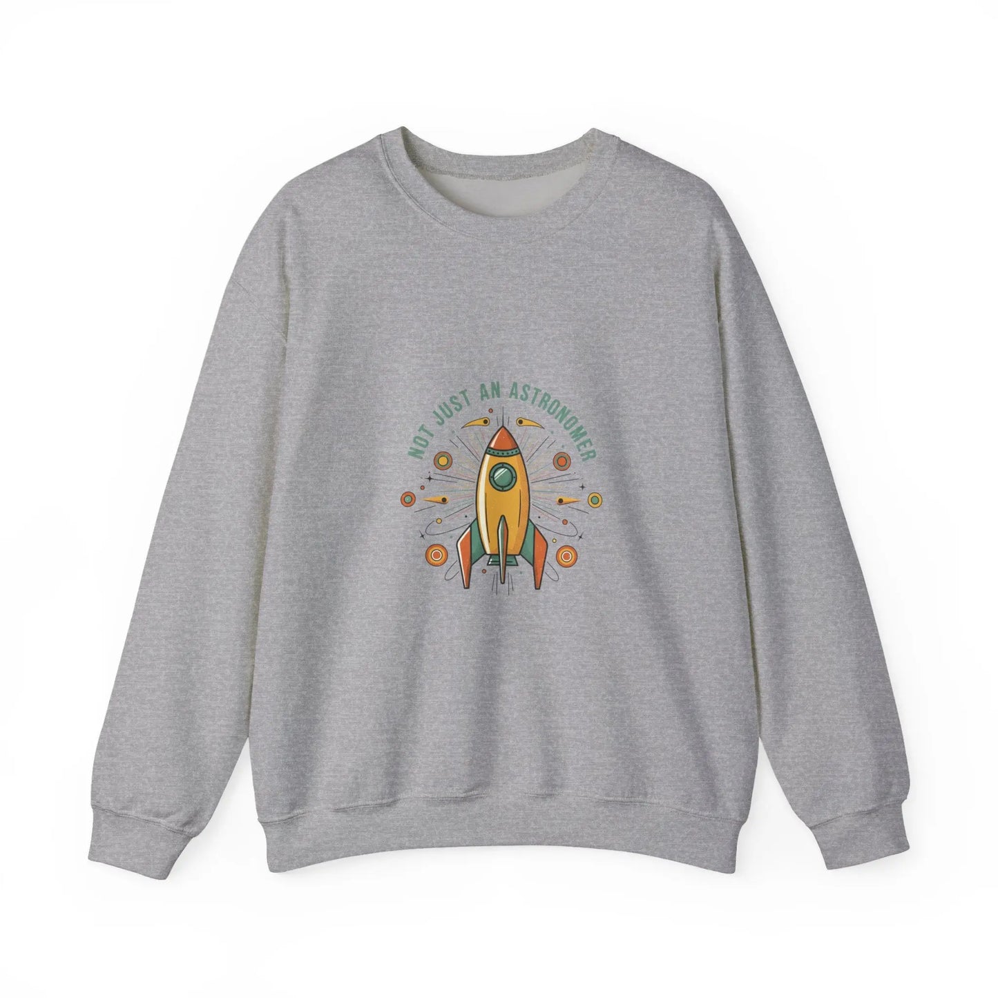 Retro Rocket Graphic Sweatshirt | mid-century space art, starburst pattern Printify