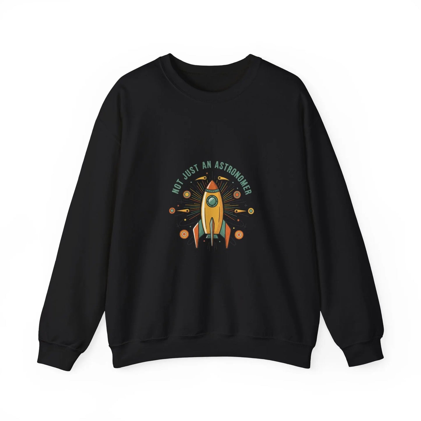 Retro Rocket Graphic Sweatshirt | mid-century space art, starburst pattern Printify
