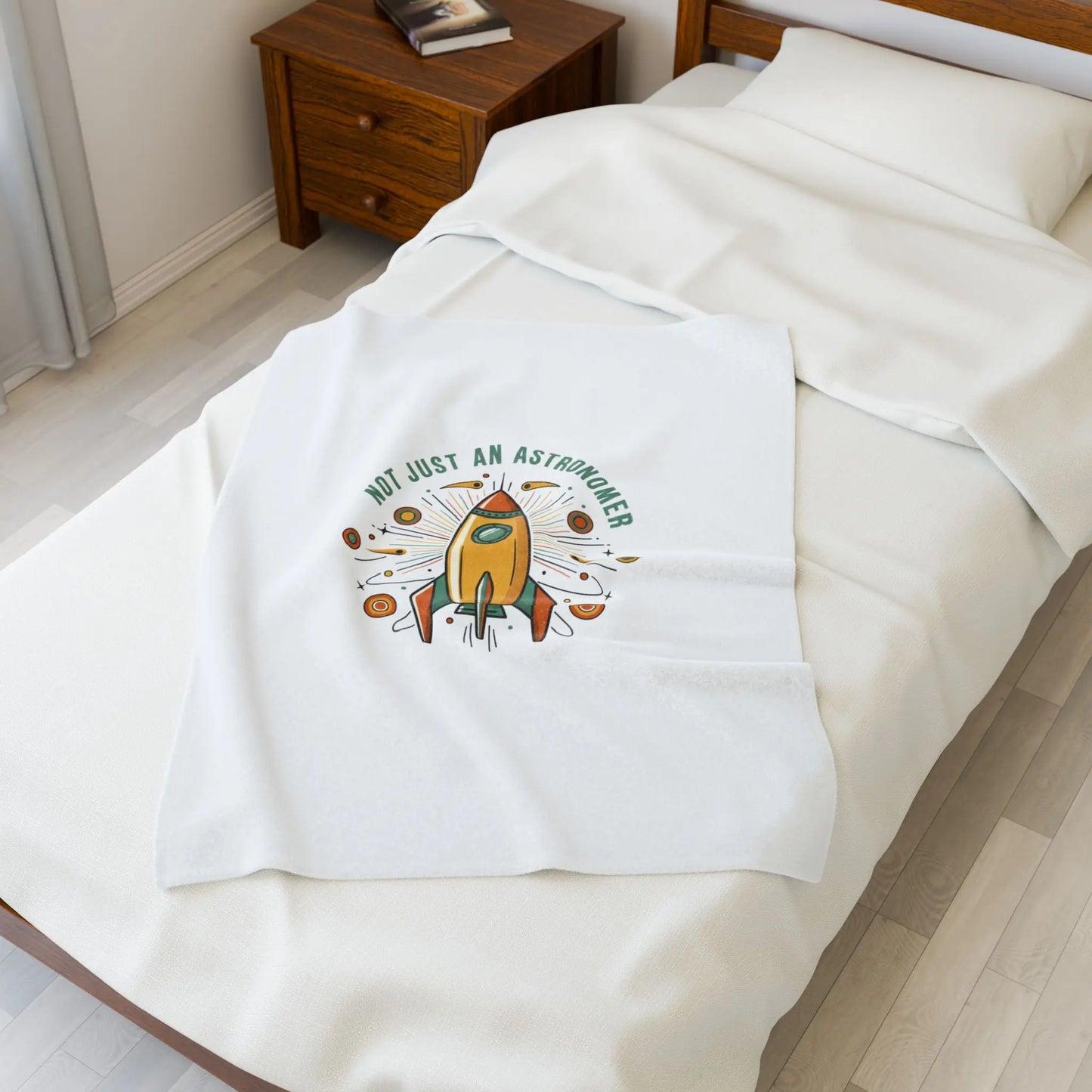 Retro Rocket Starburst Velveteen Blanket | mid-century space art, vintage sci-fi Printify