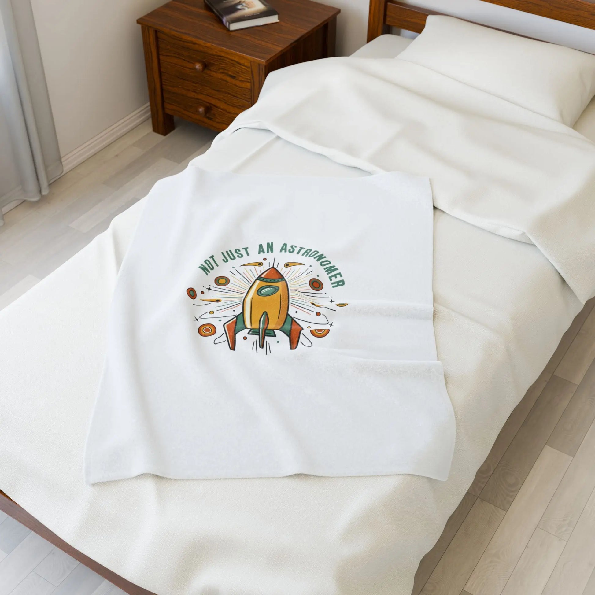Retro Rocket Starburst Velveteen Blanket | mid-century space art, vintage sci-fi Printify