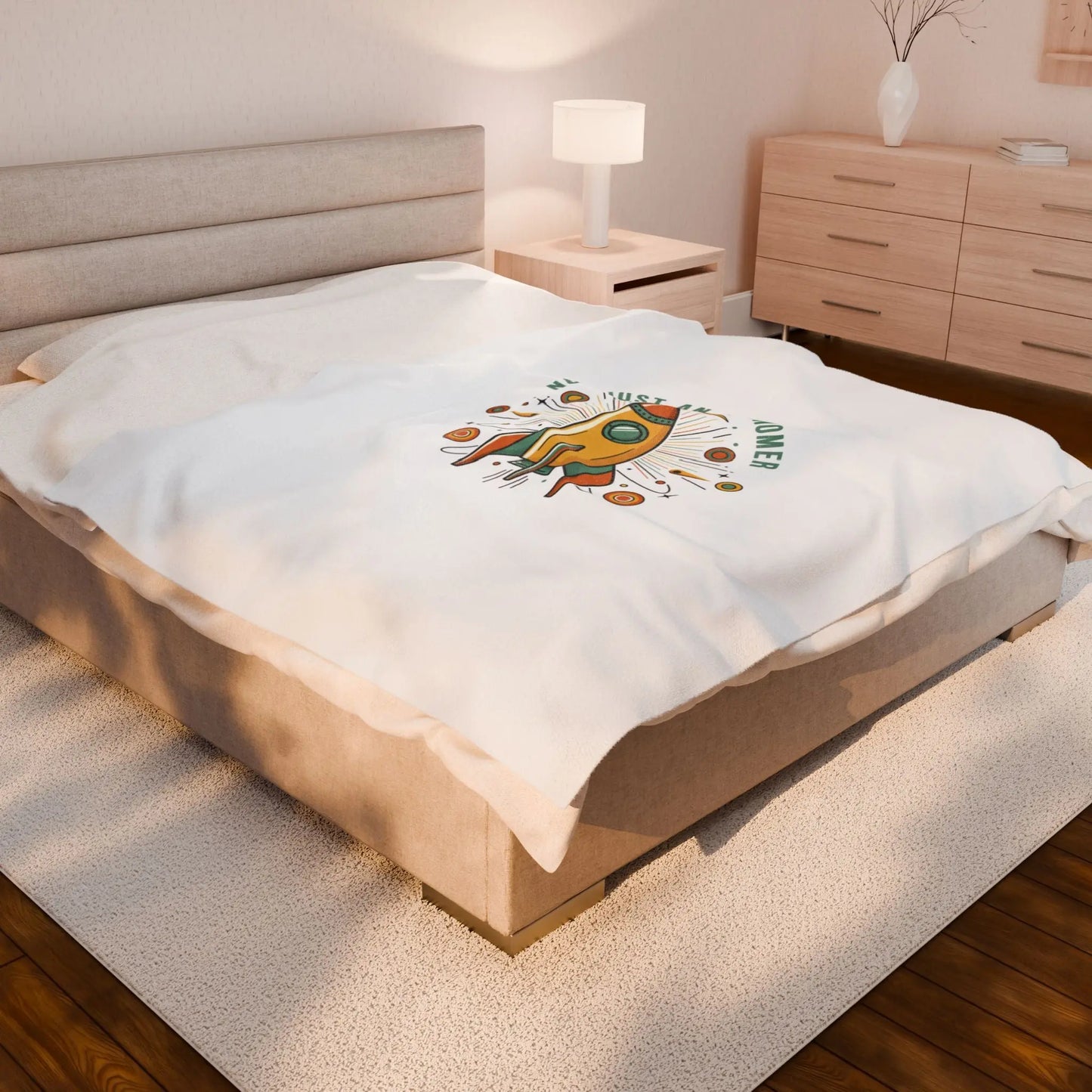 Retro Rocket Starburst Velveteen Blanket | mid-century space art, vintage sci-fi Printify