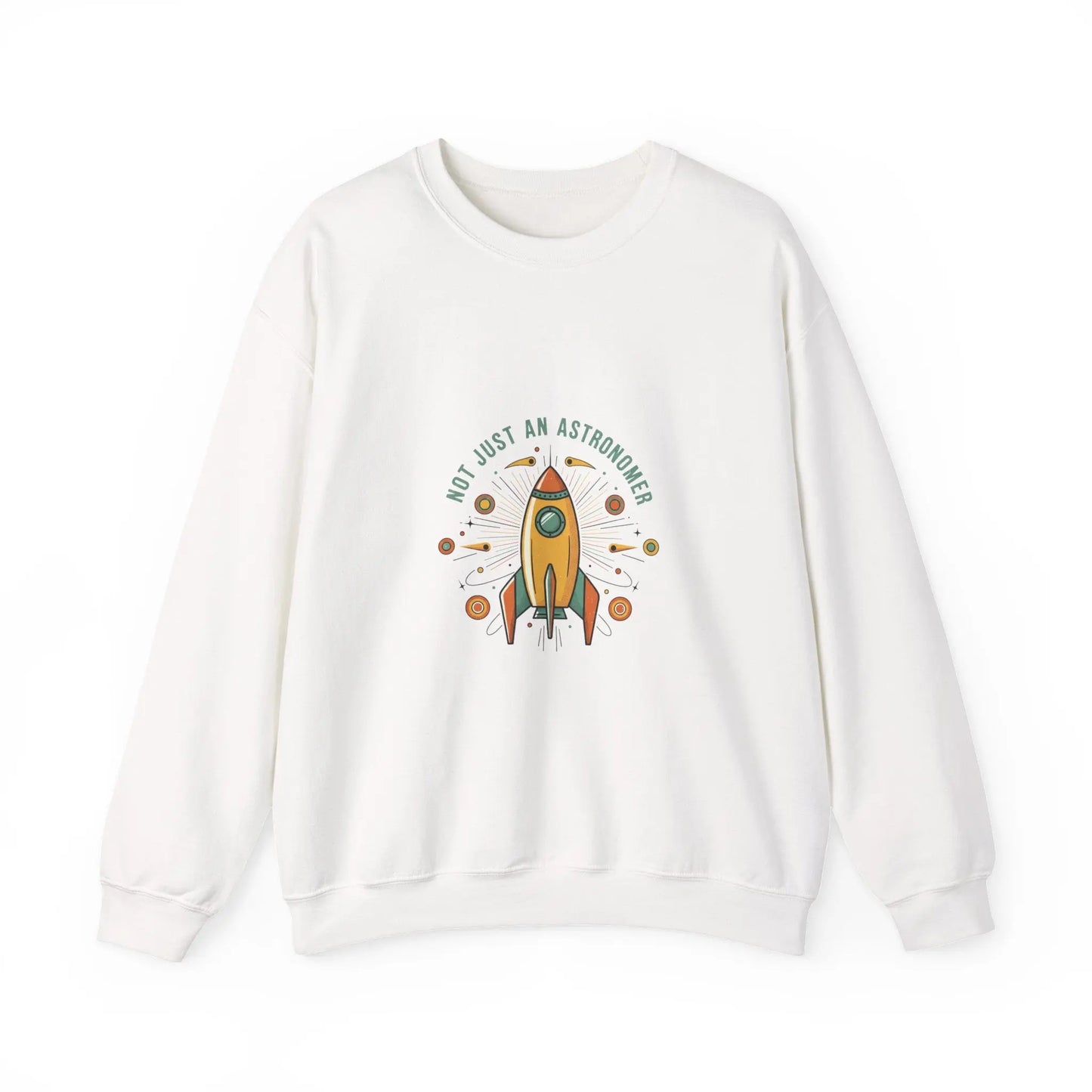 Retro Rocket Graphic Sweatshirt | mid-century space art, starburst pattern Printify