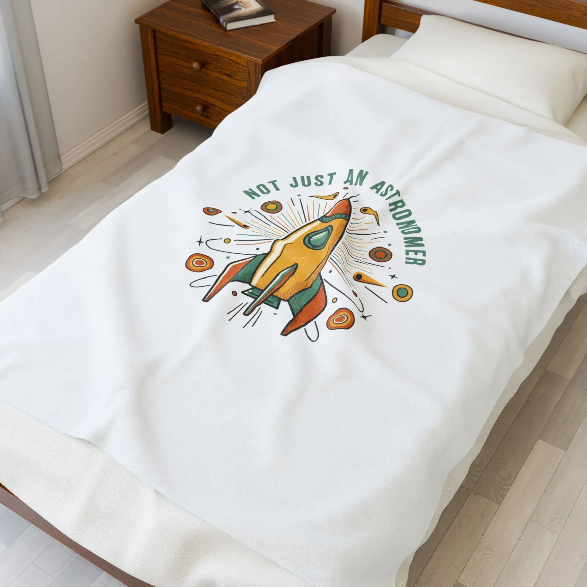 Retro Rocket Starburst Velveteen Blanket | mid-century space art, vintage sci-fi Printify