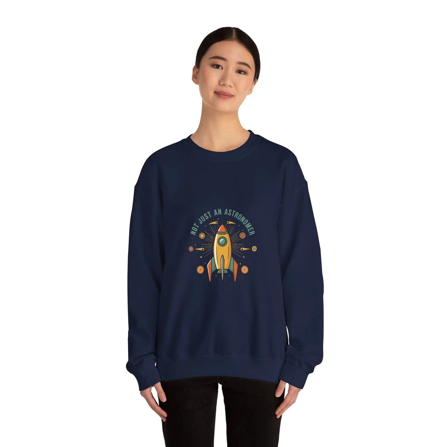 Retro Rocket Graphic Sweatshirt | mid-century space art, starburst pattern Printify