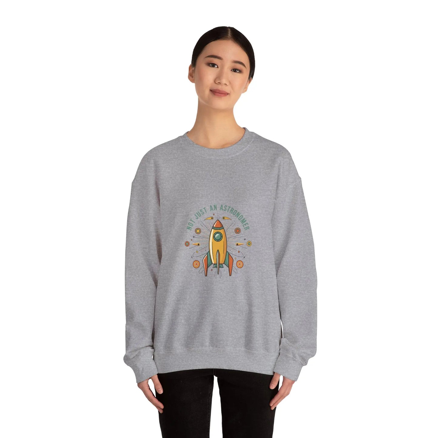 Retro Rocket Graphic Sweatshirt | mid-century space art, starburst pattern Printify