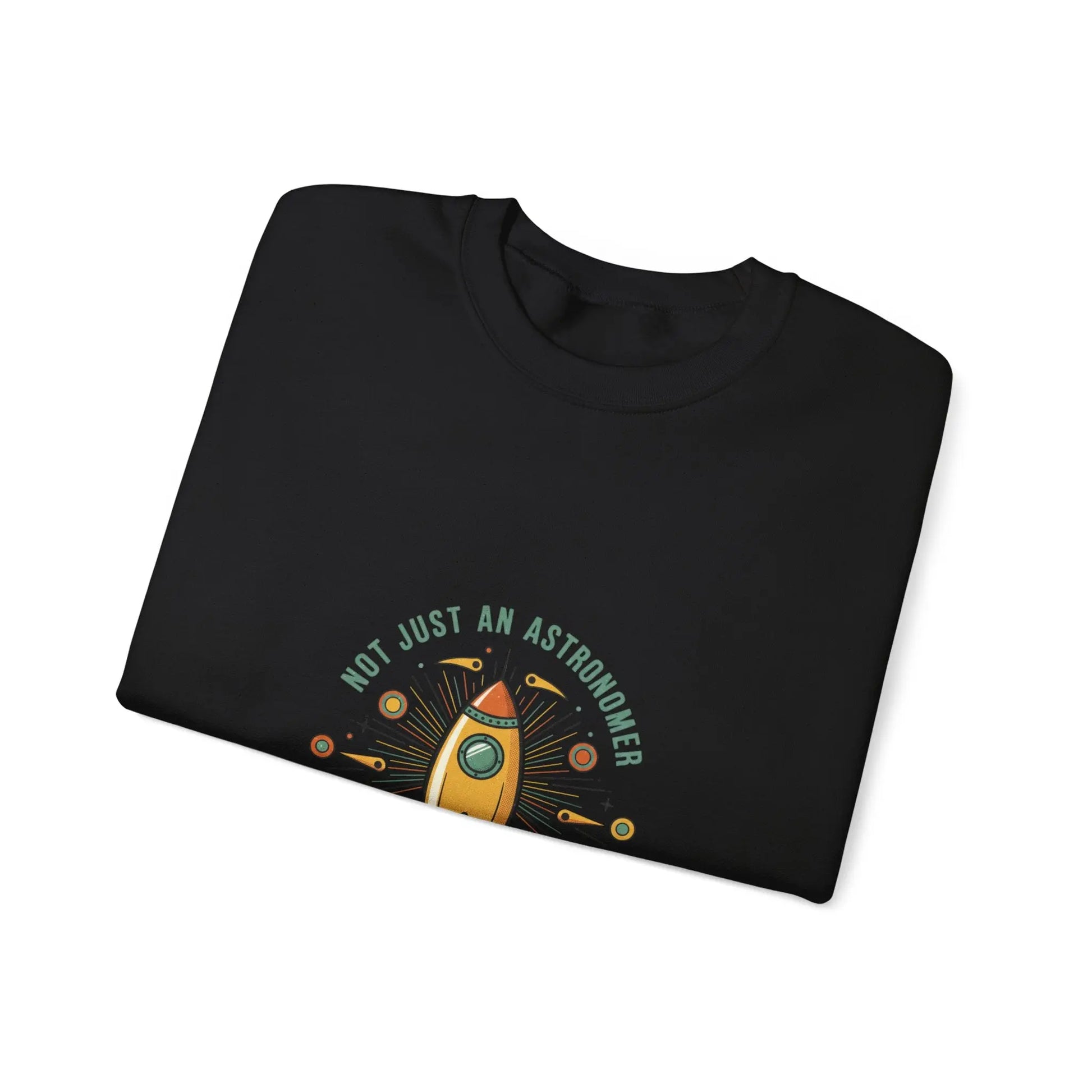 Retro Rocket Graphic Sweatshirt | mid-century space art, starburst pattern Printify
