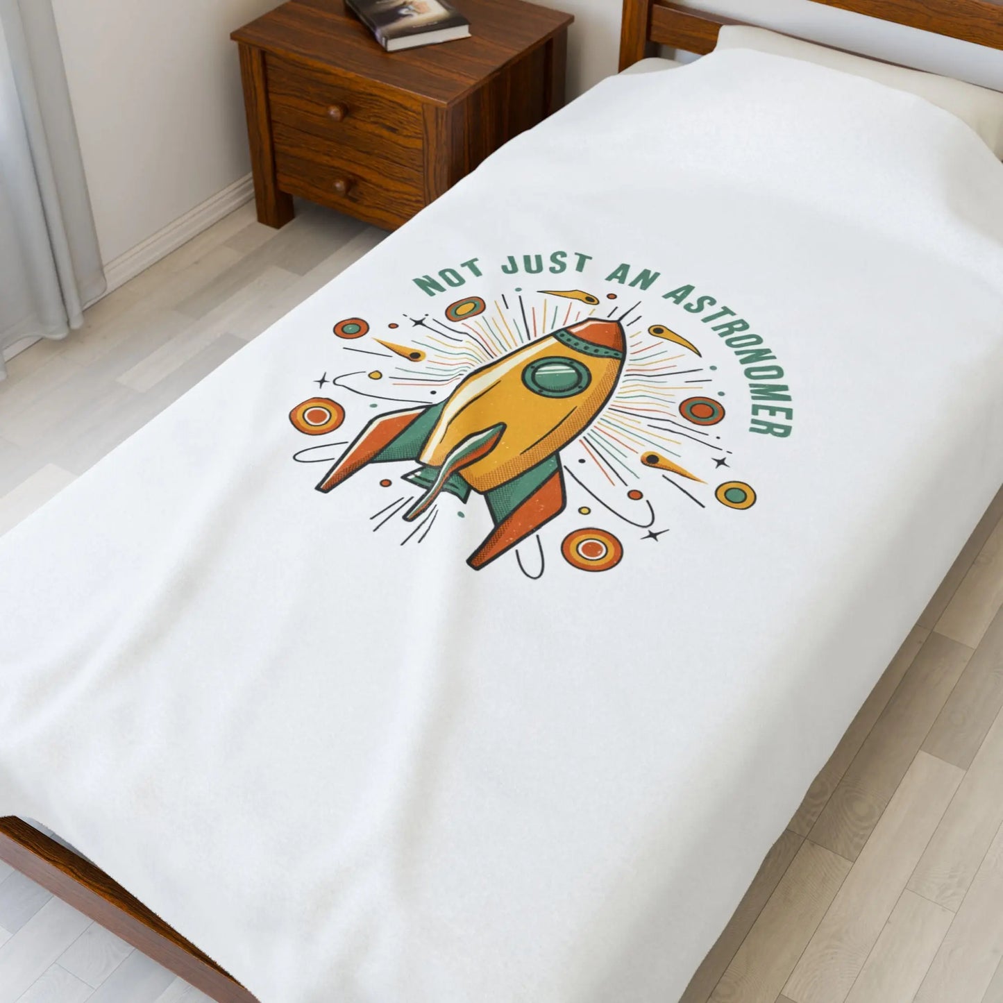 Retro Rocket Starburst Velveteen Blanket | mid-century space art, vintage sci-fi Printify