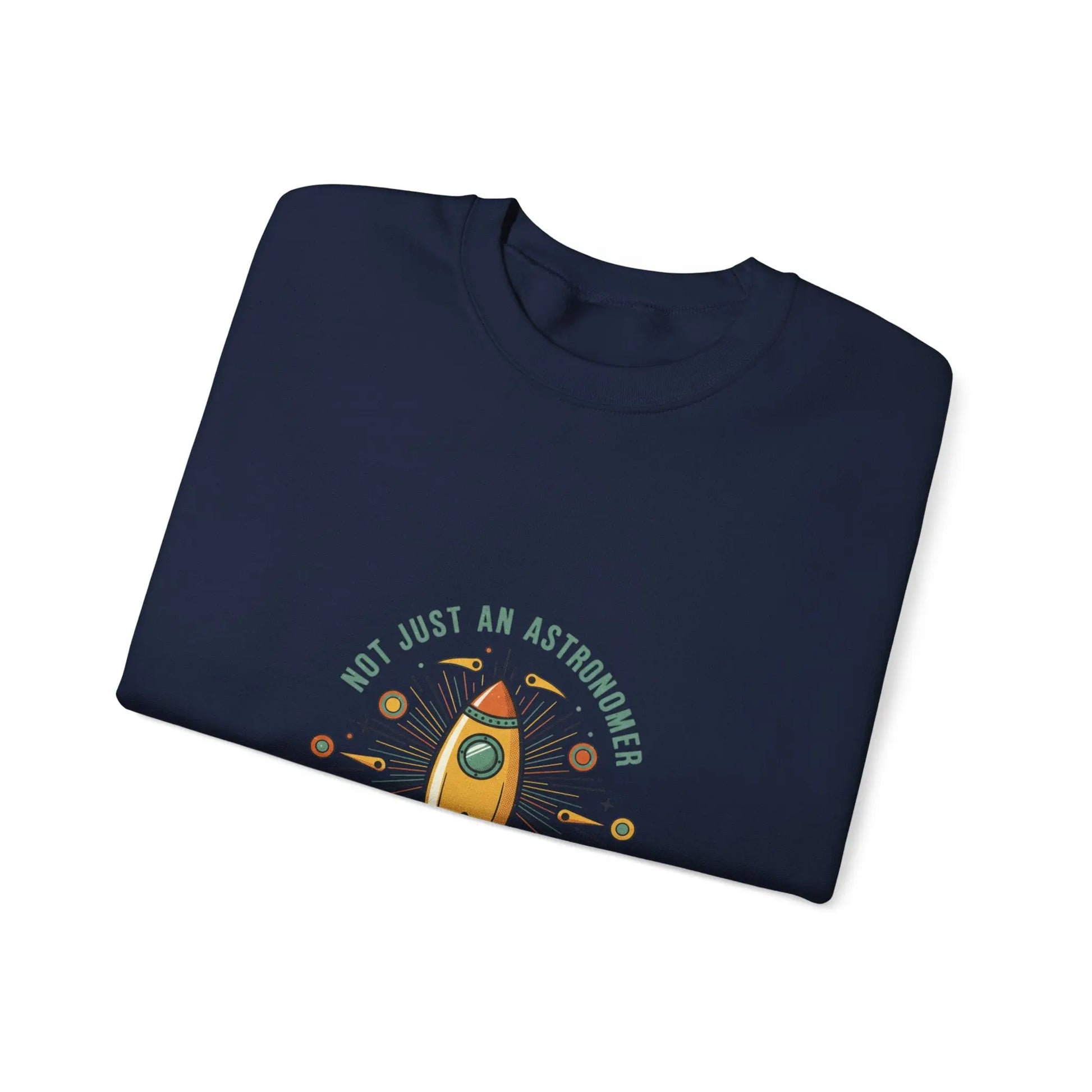 Retro Rocket Graphic Sweatshirt | mid-century space art, starburst pattern Printify