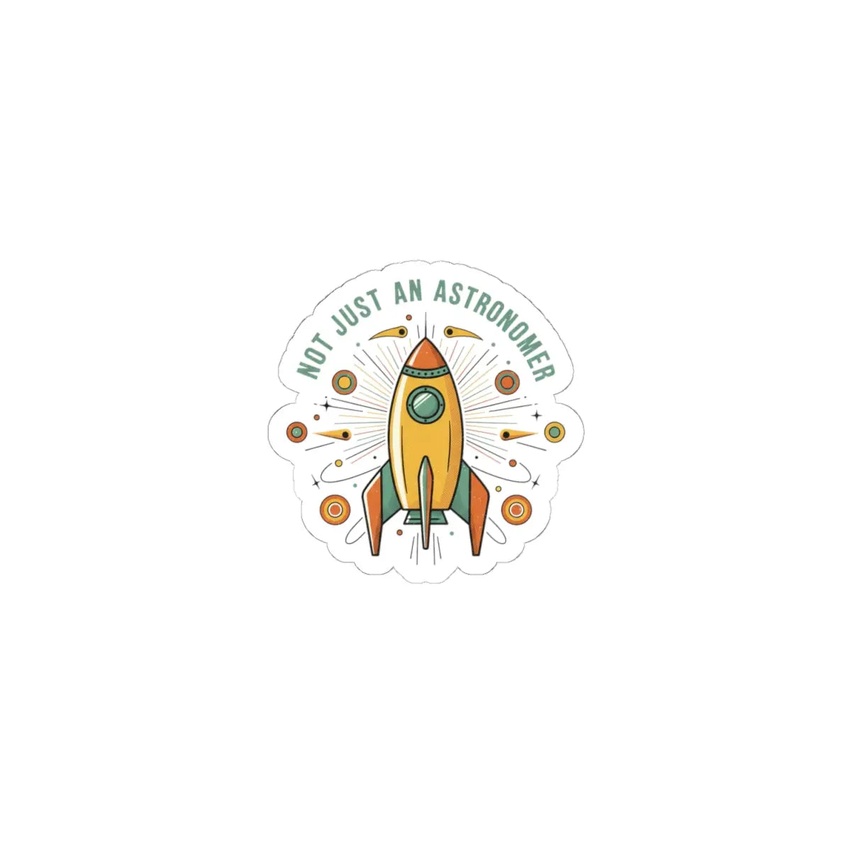 Retro Rocket Sticker | Mid-Century Space Art, Atomic Starburst Kiss-Cut Printify
