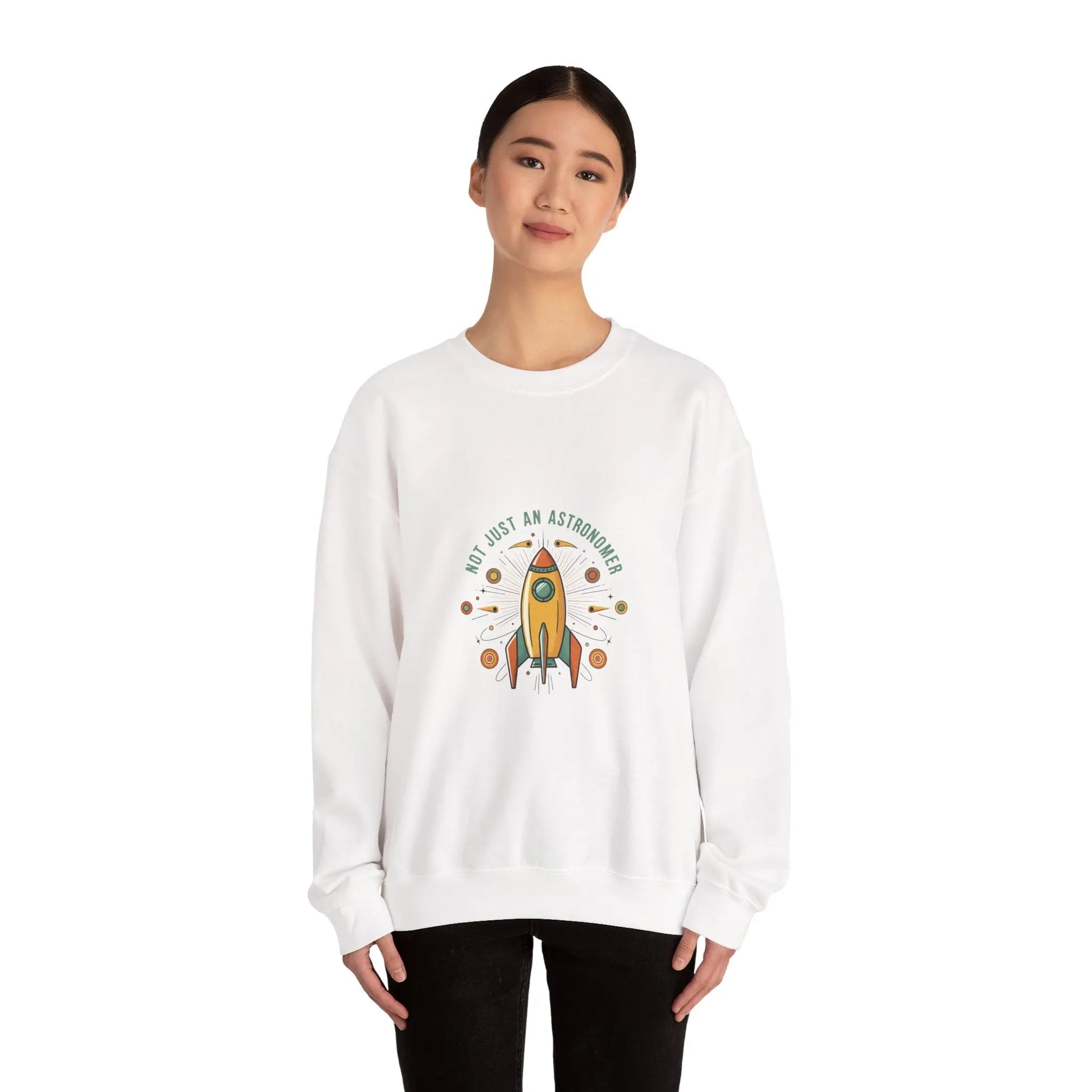 Retro Rocket Graphic Sweatshirt | mid-century space art, starburst pattern Printify