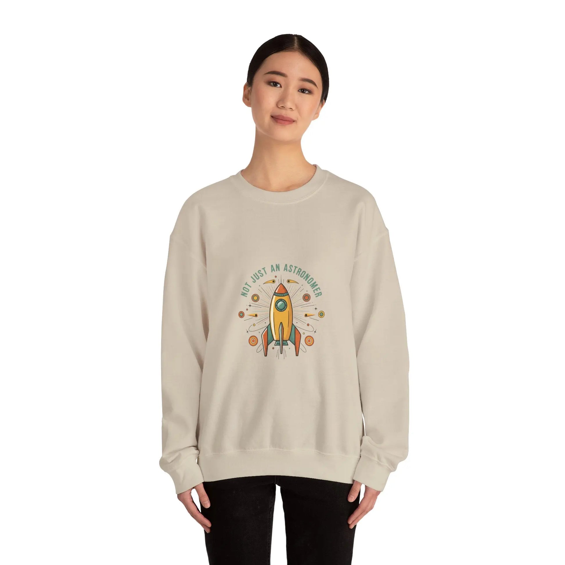 Retro Rocket Graphic Sweatshirt | mid-century space art, starburst pattern Printify